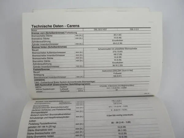 Werkstatthandbuch Kia Picanto Cerato Ceed Carens Sportage ... Einstellwerte