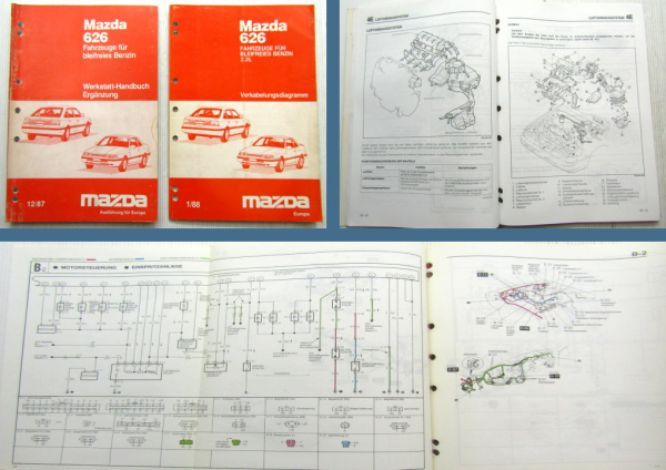 Werkstatthandbuch Mazda 626 GD 2,2l Motor F2 Kat Getriebe Kupplung Schaltpläne
