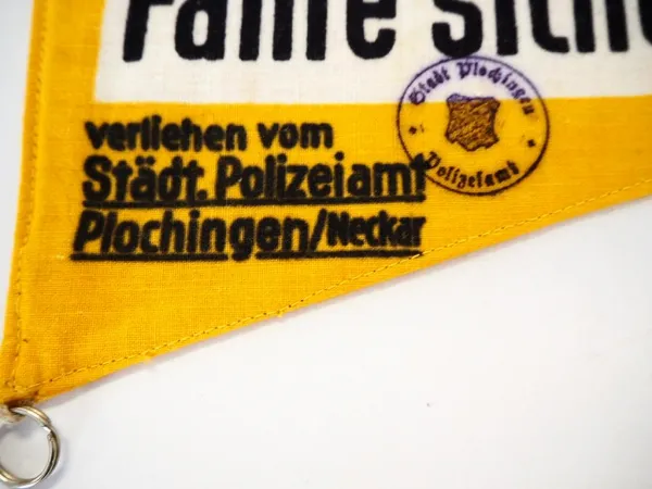 Wimpel für Fahrrad Auszeichnung Polizeiamt Plochingen Neckar ca. 1950/60