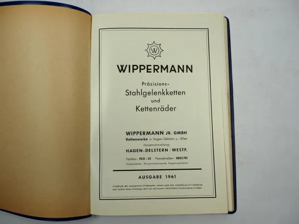 Wippermann Stahlgelenkketten Kettenräder Handbuch Katalog Berechnung 1961