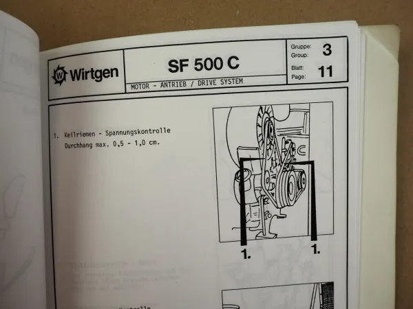 Wirtgen SF 500 C Kaltfräse Bedienungsanleitung Wartungsanleitung 1992