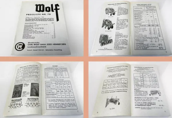 Wolf Anbaugeräte Wender Roder Ladewagen ... Preisliste 78 ab 1964