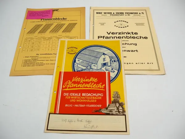 Wolf Netter Frankfurt Eisenwaren Siegener Pfannen Dach 3x Prospekt 1920er Jahre