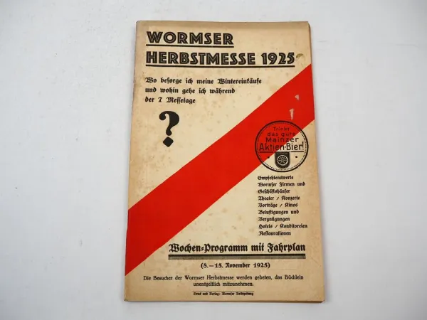 Wormser Herbstmesse 1925 Wochenprogramm Programmheft mit Stadtplan