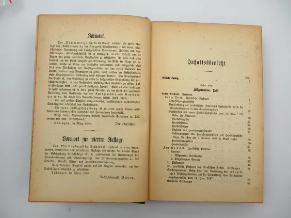 Württembergisches Rechtsbuch Bürgerliches Recht 1899 H. Bierer