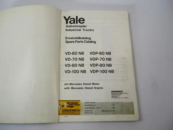 Yale VD VDP 60 70 80 100 NB Gabelstapler Parts Manual Ersatzteilliste 1974