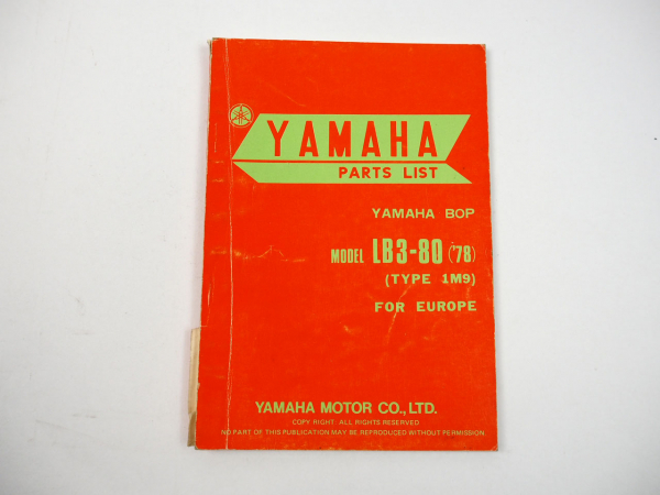 Yamaha BOP LB3-80 Model Year 1978 Type 1M9 for Europe Spare Parts List Catalog