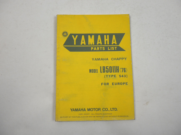 Yamaha Chappy LB50 IIH Type 543 Spare Parts List Ersatzteilliste 1976