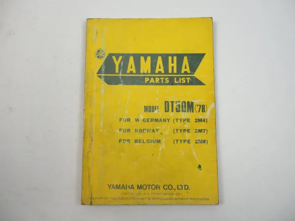 Yamaha DT50M 2M4 2M7 2M8 Spare Parts List Ersatzteilkatalog 1978 Ersatzteilliste