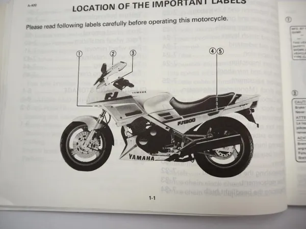 Yamaha FJ1200 U Owners Manual Wiring Diagram Manuel du Proprietaire 1988