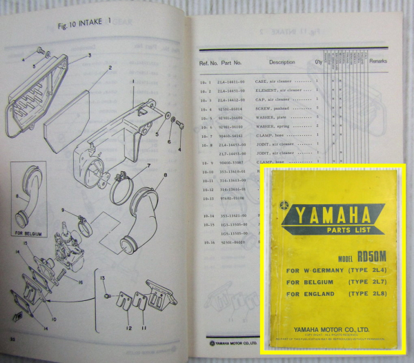 Yamaha Model RD50M Type 2L4 2L7 2L8 Parts list 1978 Ersatzteilliste Dec. 1977