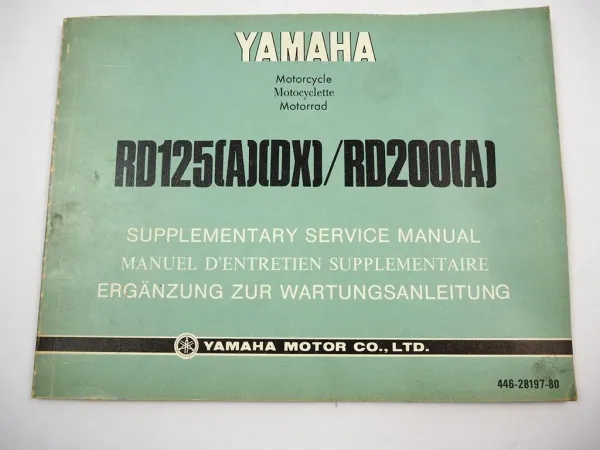 Yamaha RD125 RD200 DX AS3 397 Ergänz Reparaturanleitung Schaltplan Scheibenbremse