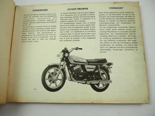 Yamaha RD250 C RD400C Reparaturanleitung Service Manual 1976 Manuel d Atelier 76