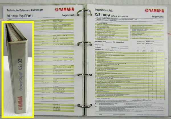 Yamaha Service Daten 2002 2003 - 50 Inspektionsblätter Zweirad Inspektionsblatt