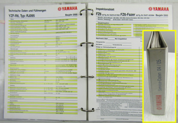 Yamaha Service Daten 2004 2005 - 55 Inspektionsblätter Zweirad Inspektionsblatt
