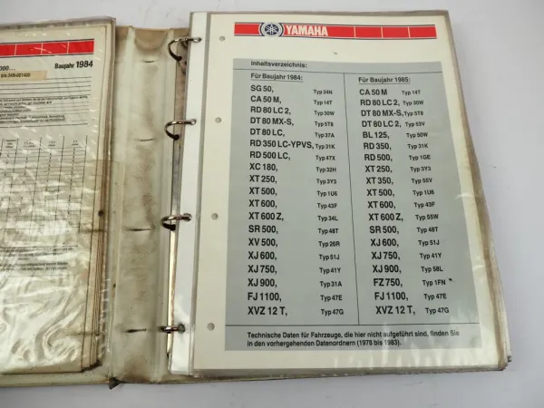 Yamaha Service Daten 73 Inspektionsblätter 1984 -1987 Zweirad Inspektionsblatt