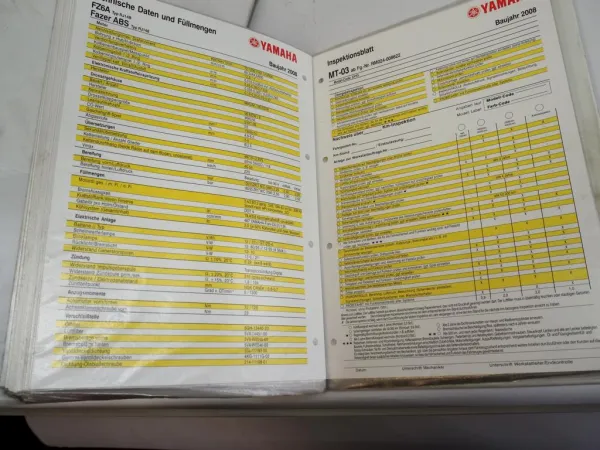 Yamaha Service Daten Inspektion Wartung 2001 2002 2005 - 2009 Inspektionsblatt