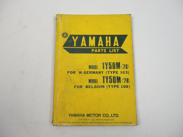 Yamaha TY50M Type 1G3 for Germany 1G6 for Belgium Parts List Catalog 1978