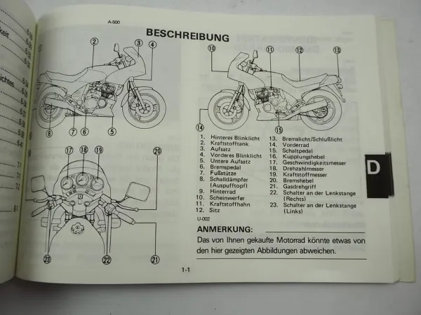 Yamaha XJ400 XJ500 XJ550 Betriebsanleitung Bedienungsanleitung Owners Manual