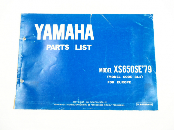 Yamaha XS650SE Model Year 01/1979 Type 3L1 for Europe Spare Parts List Catalog