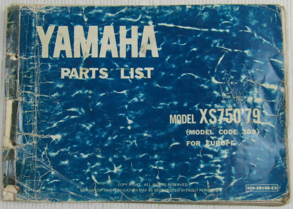 Yamaha XS750 Model Year 1979 Type 3G9 for Europe Spare Parts List Catalog