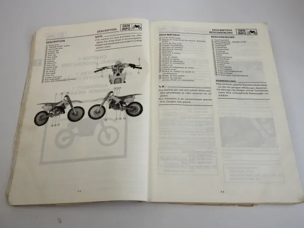 Yamaha YZ 125 D LC ab 4DB -000101 Fahrerhandbuch Reparaturanleitung Wartung 1991