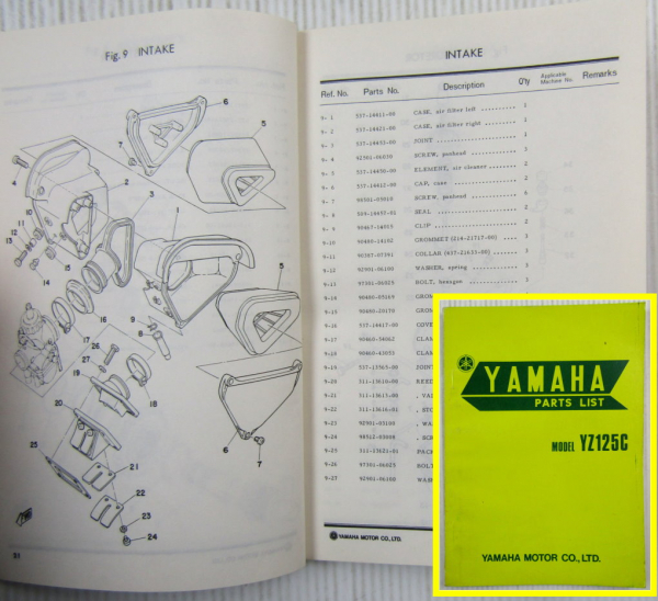 Yamaha YZ125C Spare Parts list Ersatzteilliste Teilekatalog