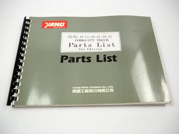 Yang FD FG 10 15 20 25 30 35 Forklift Truck Parts List Ersatzteilkatalog 1991