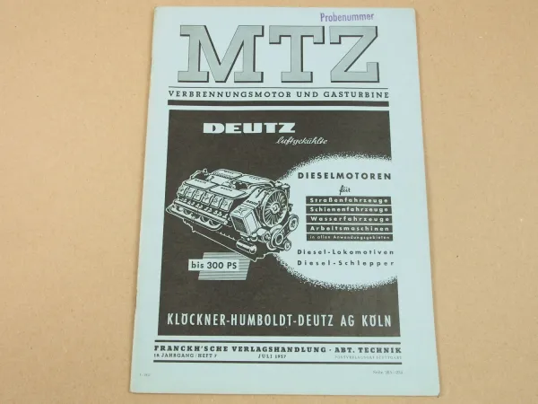 Zeitschrift MTZ Deutz Dieselmotoren für Straßenfahrzeuge Schienenfahrzeuge 1957