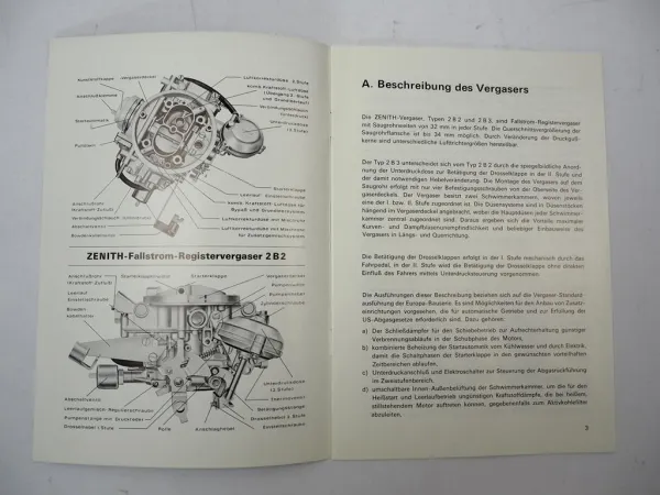 Zenith 2B2 2B3 Vergaser Betriebsanleitung 1974 VW Golf Passat Audi 80 100