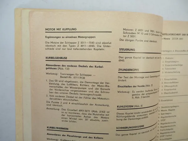 Zetor 5011 6011 6045 7011 7045 Ersatzteilliste Ergänzung Werkstatthandbuch 80/82
