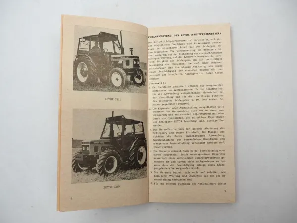 Zetor 5211 5245 6211 6245 7211 7245 Betriebsanleitung Scheckbuch 1984