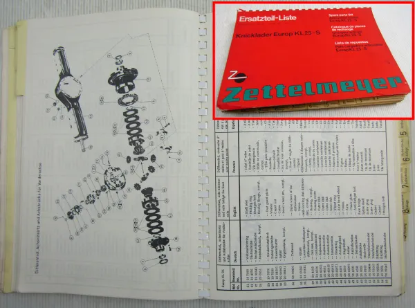 Zettelmeyer Europ KL25-S Lader Ersatzteilliste Parts List ca 1960/70iger Jahre