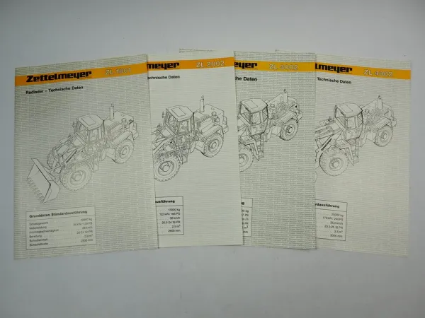 Zettelmeyer ZL 1801 2002 3002 4002 Radlader 4x Prospekt Technische Daten 1989