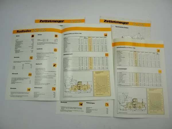 Zettelmeyer ZL 1801 2002 3002 4002 Radlader 4x Prospekt Technische Daten 1989