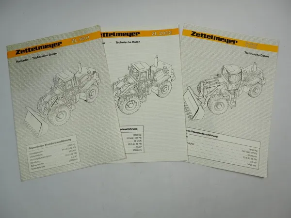 Zettelmeyer ZL 1801 2002 3002 Radlader 3x Prospekt Technische Daten 1988/89