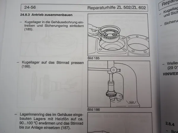 Zettelmeyer ZL 502 602 S/Si B/C Reparaturhilfe Getriebe Achsen Werkstatthandbuch