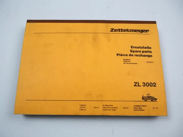 Zettelmeyer ZL3002 Radlader Ersatzteilliste Spare Parts List 1992