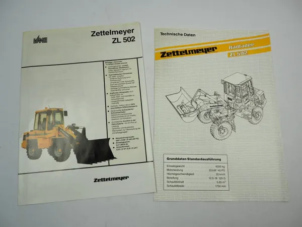 Zettelmeyer ZL502 Radlader 2x Prospekt Technische Daten 1990/92