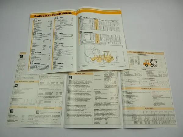 Zettelmeyer ZL602 ZL602SL Radlader 2x Prospekt Technische Daten 1990/92