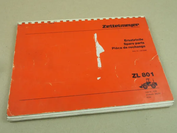 Zettelmeyer ZL801 Radlader Ersatzteilliste 5/84 Parts List Pieces rechange
