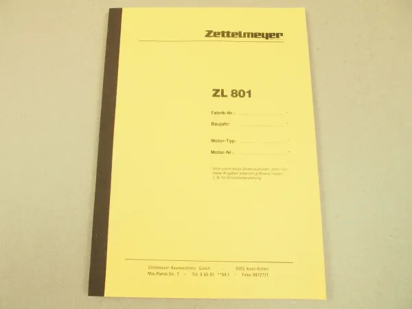 Zettelmeyer ZL801 ZL 801 Betriebsanleitung 1989