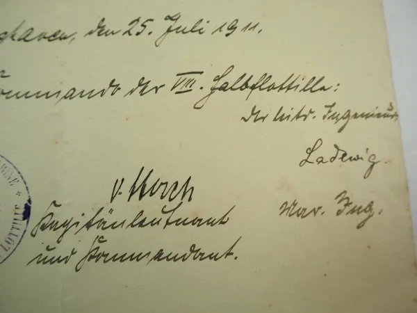 Zeugnis eines Oberheizers 2. Torpedo Division Wilhelmshaven 1908 - 1911