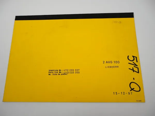 ZF 2AVG 100 Achsverteilergetriebe Ersatzteilliste Liebherr Parts List 02/1986