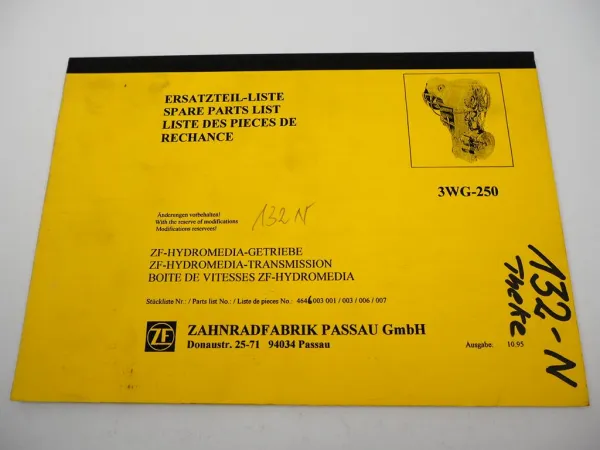 ZF 3 WG-250 Hydromedia Getriebe für Baumaschinen Ersatzteilliste Parts List 1995