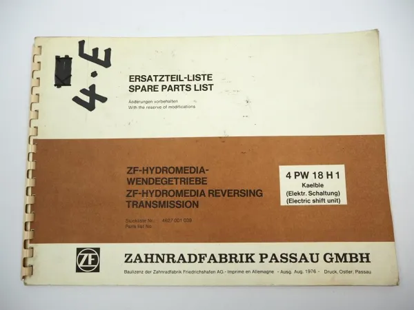 ZF 4 PW 18 H 1 Hydromedia Wendegetriebe Ersatzteilliste Kaelble Parts List 8/76