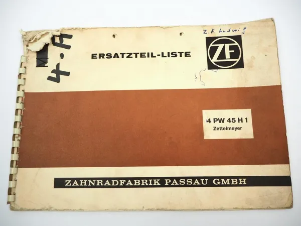 ZF 4 PW 45 H1 Viergang Planetenwendegetriebe Ersatzteilliste Zettelmeyer 10/1969