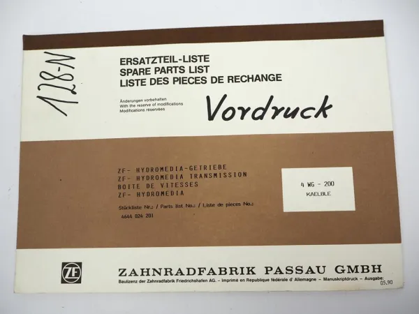 ZF 4 WG-200 Hydromedia Getriebe Ersatzteilliste Kaelble Parts List 05/1990