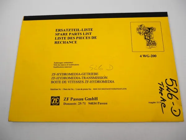 ZF 4 WG-200 Hydromedia Getriebe Ersatzteilliste Zettelmeyer Case Kaeble 03/1994