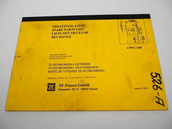 ZF 4WG-260 Hydromedia Getriebe Ersatzteilliste John Deere JCB Liebherr Kaeble 00